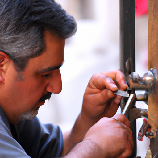 מנעולן מקצועי בירושלים עובד על מנעול דלת מסורתי.