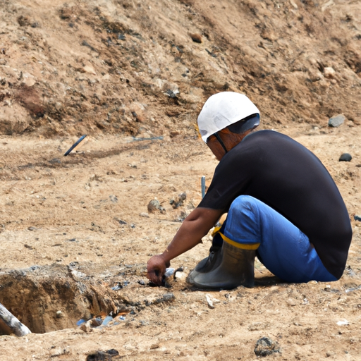 A professional guide demonstrating the proper technique to excavate an archaeological site.