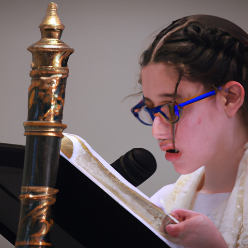 1. תמונה של נערה קוראת בתורה בטקס בת המצווה שלה